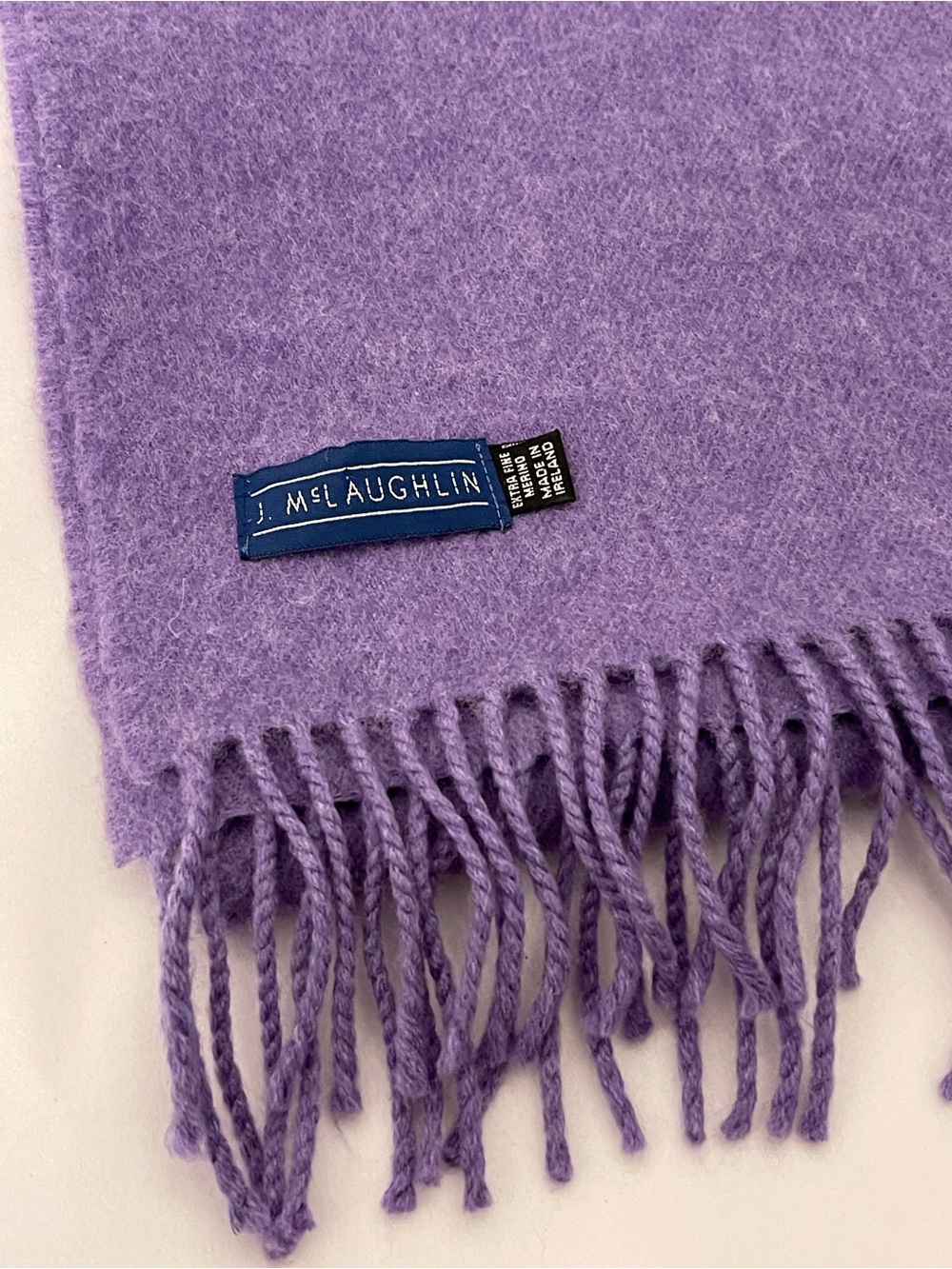 J. McLaughlin Scarf Extra-Fine Merino Wool Fringed Ends Lavender 11x68”